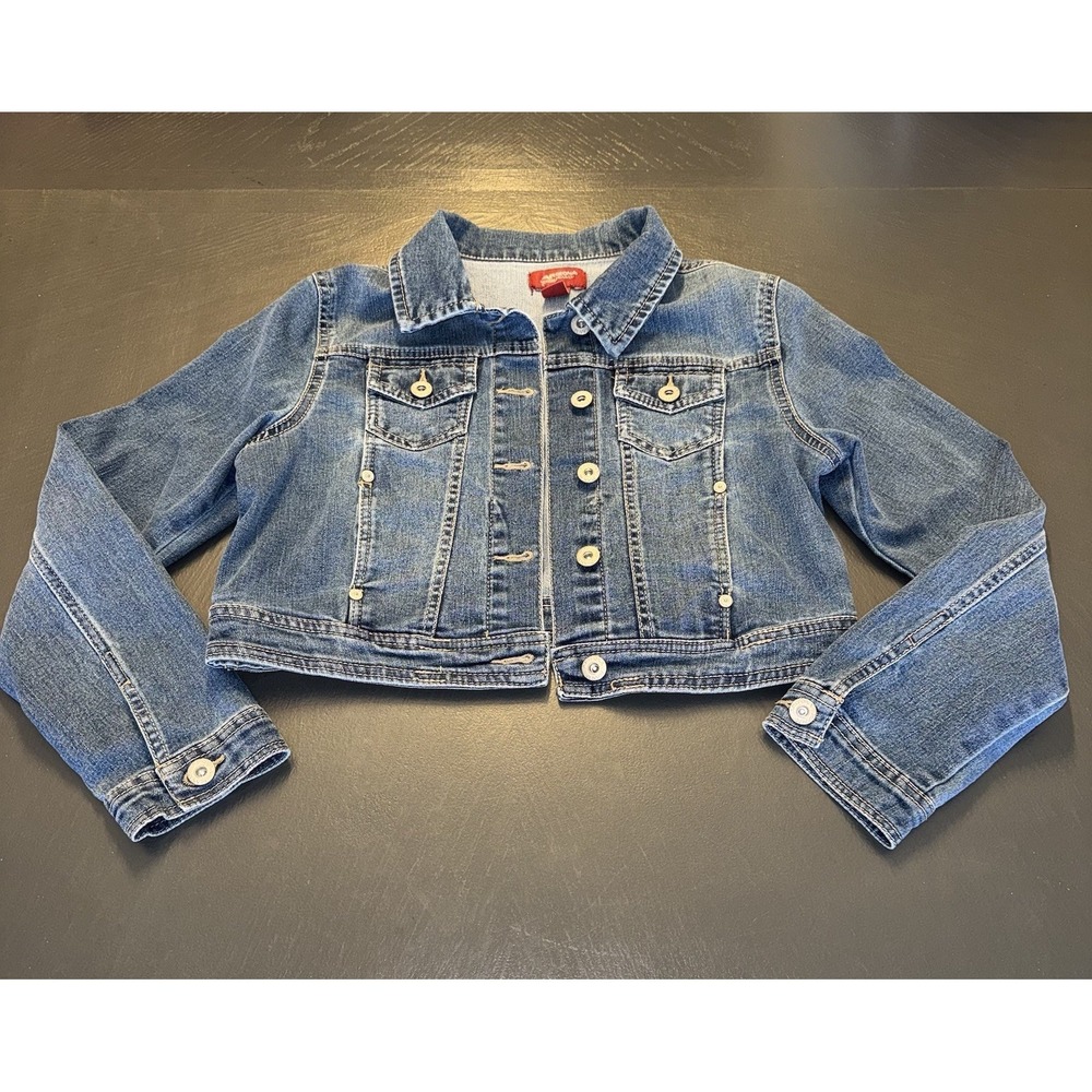 Cute Arizona Jean Co Denim Jacket Girls Size XL (14/16) Blue Button Up Cropped
